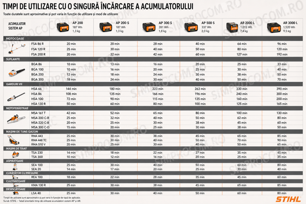 TIMPI DE UTILIZARE BATERII STIHL