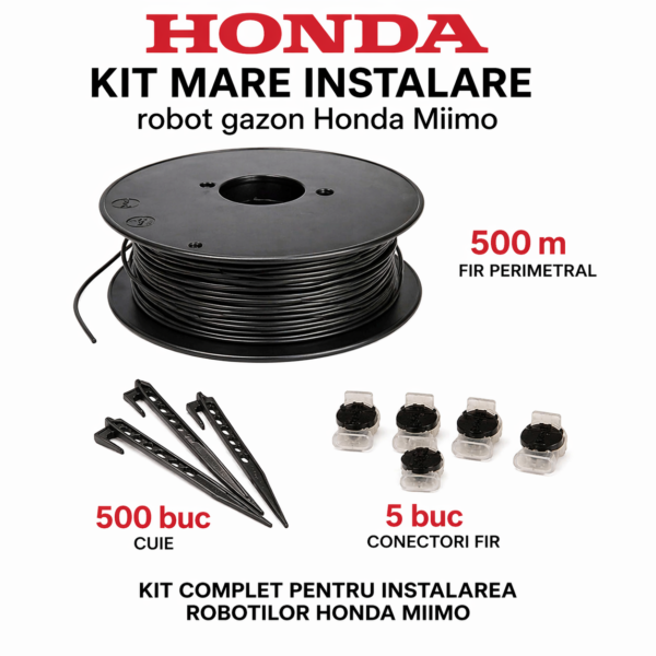 kit instalare robot gazon, fir perimetral robot, kit Honda Miimo, cablu delimitare robot, cuie robot gazon, conectori cablu robot, accesorii robot gazon, kit complet robot, instalare robot gazon, kit cablu robot