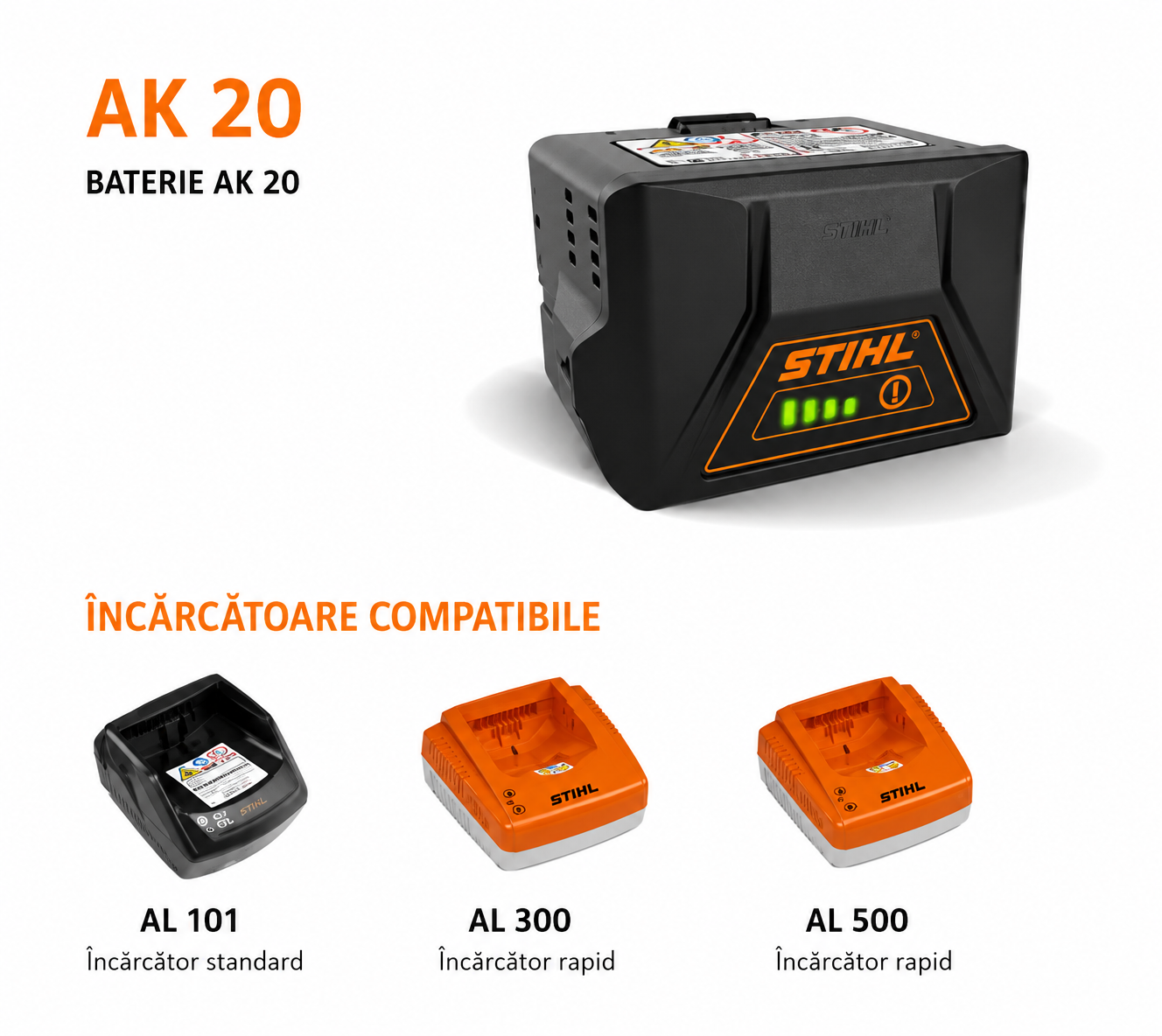 COMPATIBILITATI AK 20 Set acumulatori STIHL 2 x AK 20 si AL 101 COMPATIBILITATI AK 20