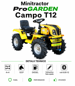 Minitractor ProGARDEN Campo T12, V25.1,4X4,12 CP,DIESEL hidraulica fata-spate